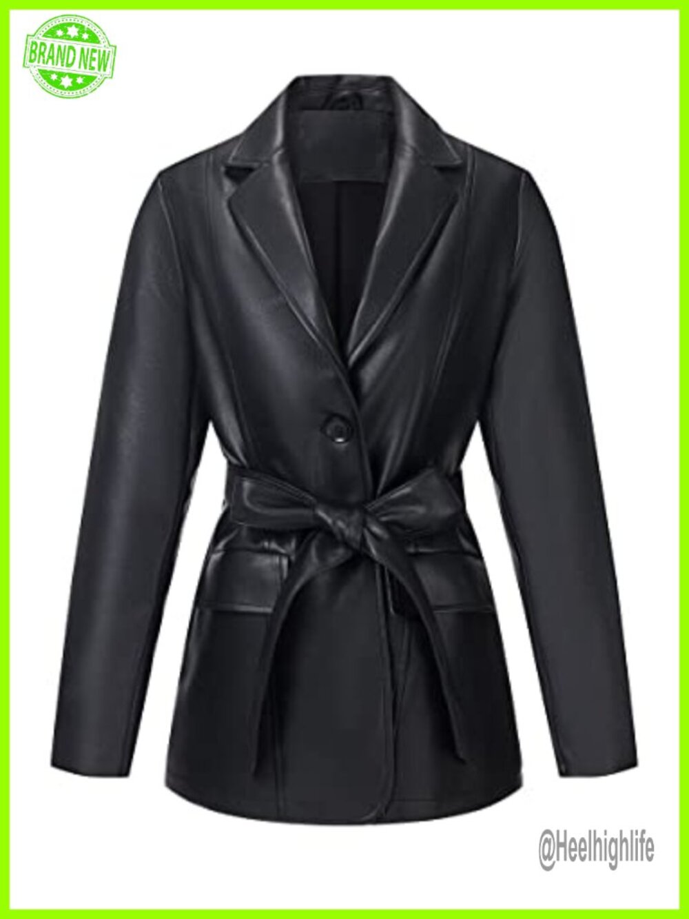 Faux Leather Blazer Jacket with Belt Soft PU Coat